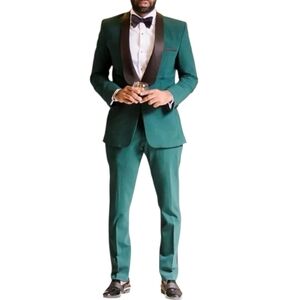 Men's Green Suit  with Black Lapel set with pants medium 34-36